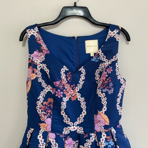 Modcloth "Beautiful You" Floral Helix Fit & Flare Dress in Blue/Pink, size S - Picture 7 of 13